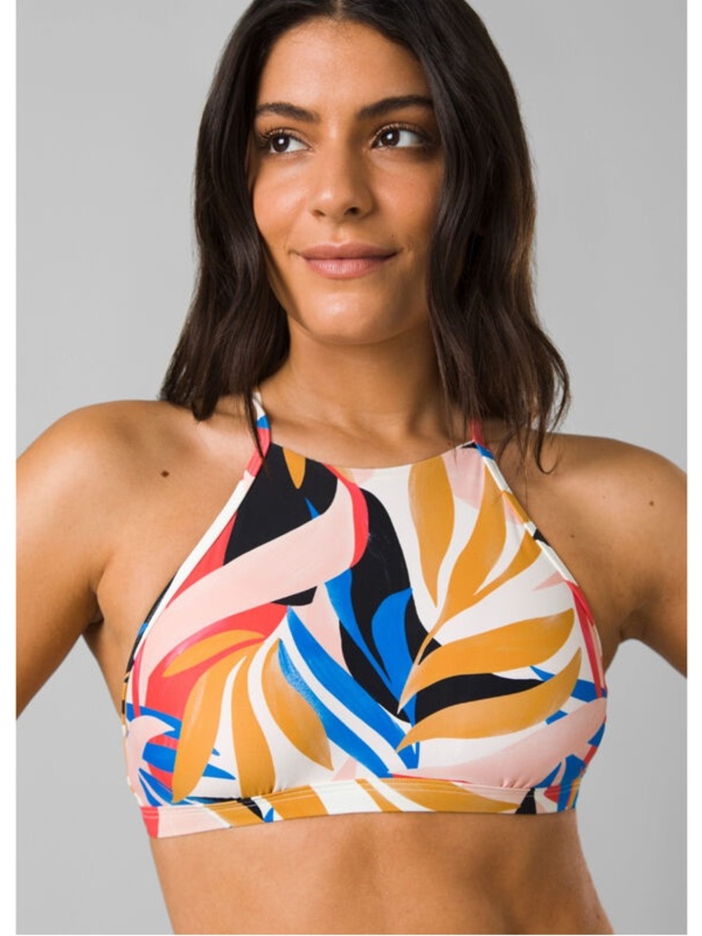 Prana Multicolor High-Neck Bikini Top - Blue, Pink, Mustard, Black